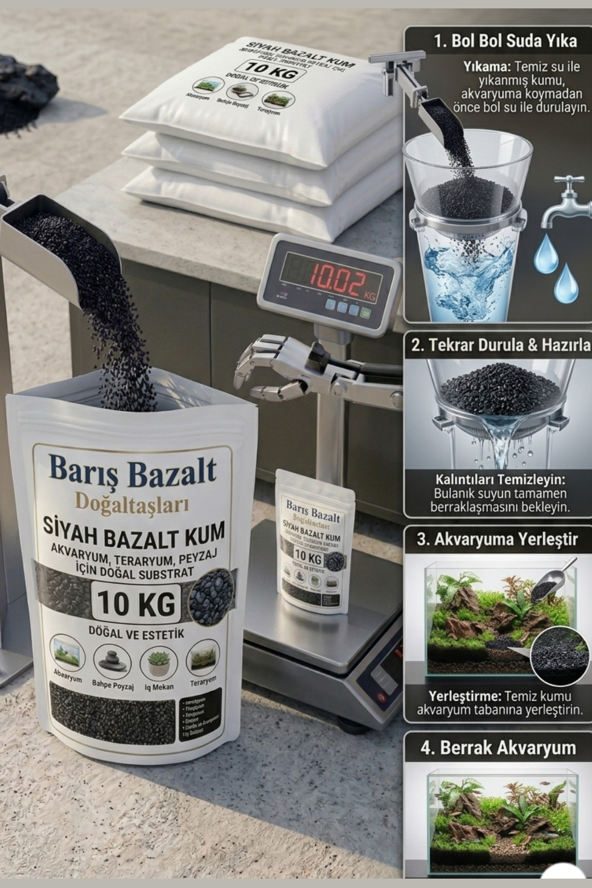 Barış bazalt doğaltaş 10 Kg Siyah Bitki Kumu.akvaryum Kumu 10 Kg - Görsel 3