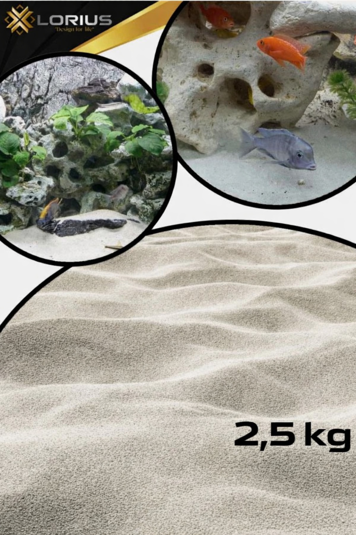 LORIUS 2,5 Kg Akvaryum Kumu Sarı Silis Kum 0.50/0.60mm