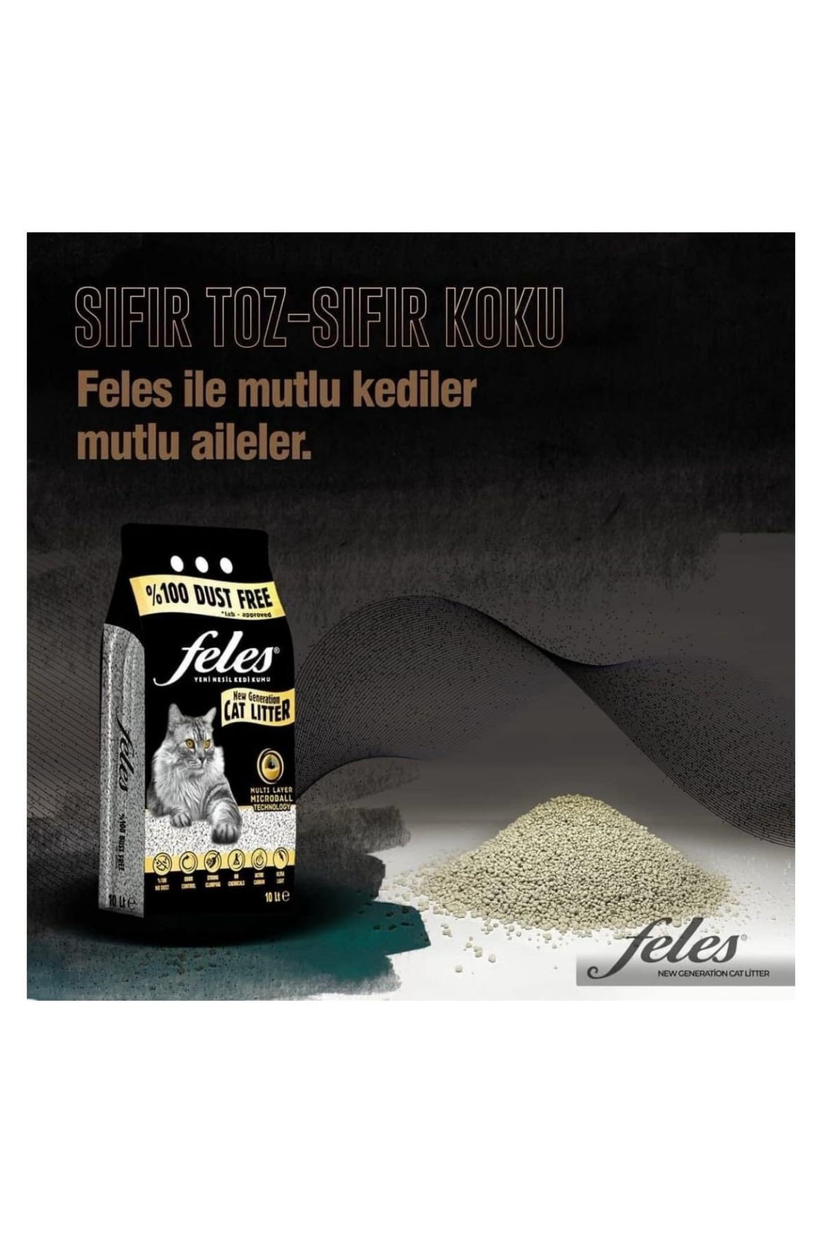 FELES Aktif Karbonlu 0 Tozsuz Kedi Kumu 10 lt x 2 adet - Görsel 3