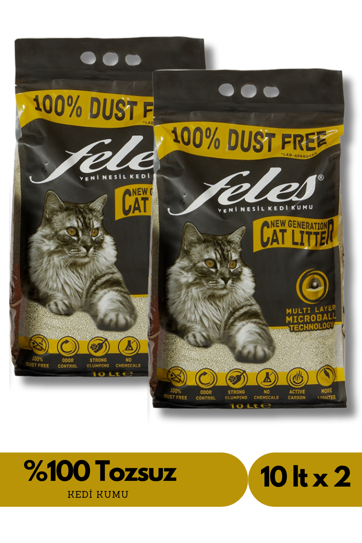 FELES Aktif Karbonlu 0 Tozsuz Kedi Kumu 10 lt x 2 adet