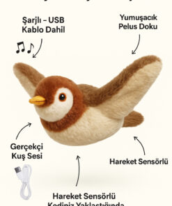 Alternative view of Ardinyo Şarjlı Hareket Sensörlü Kuş Sesli Kanat Çırpan Yumuşak Peluş Kedi Oyuncağı