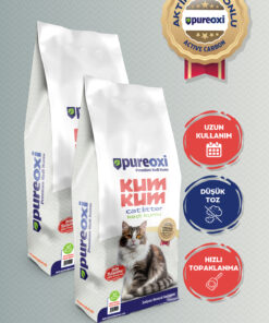 PureOxi Kum Kum Premium İkili Paket 2x10 kg – Aktif Karbonlu Topaklanan Kedi Kumu-20 kg