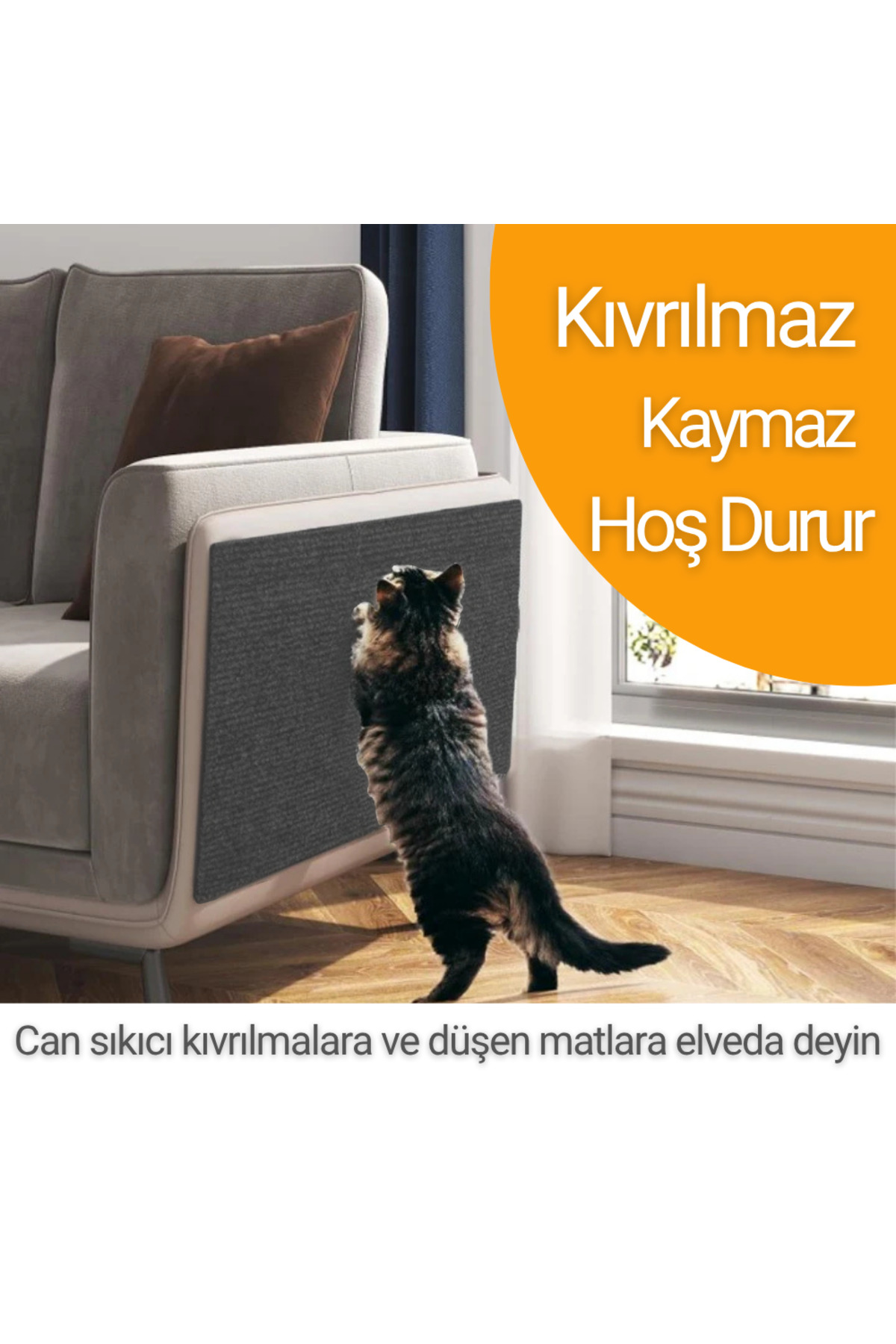 BEYLİNİ Kedi Tırmalama Halısı Yapışkanlı Her Yüzeye Uygulanabilir Kesilebilir Mobilya Koruyucu Mat (40X50) - Görsel 3