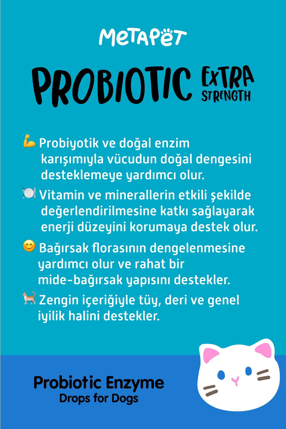 Metapet Kediler için Probiyotik Damla, Güçlü Sıvı Enzim Form, Suyuna veya Mamasına - Görsel 3