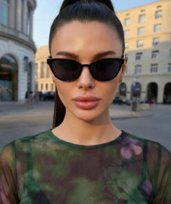 Chunky Frame Melone Cat Eye Uv400 Filtreli Ultra Hafif Siyah Güneş Gözlüğü