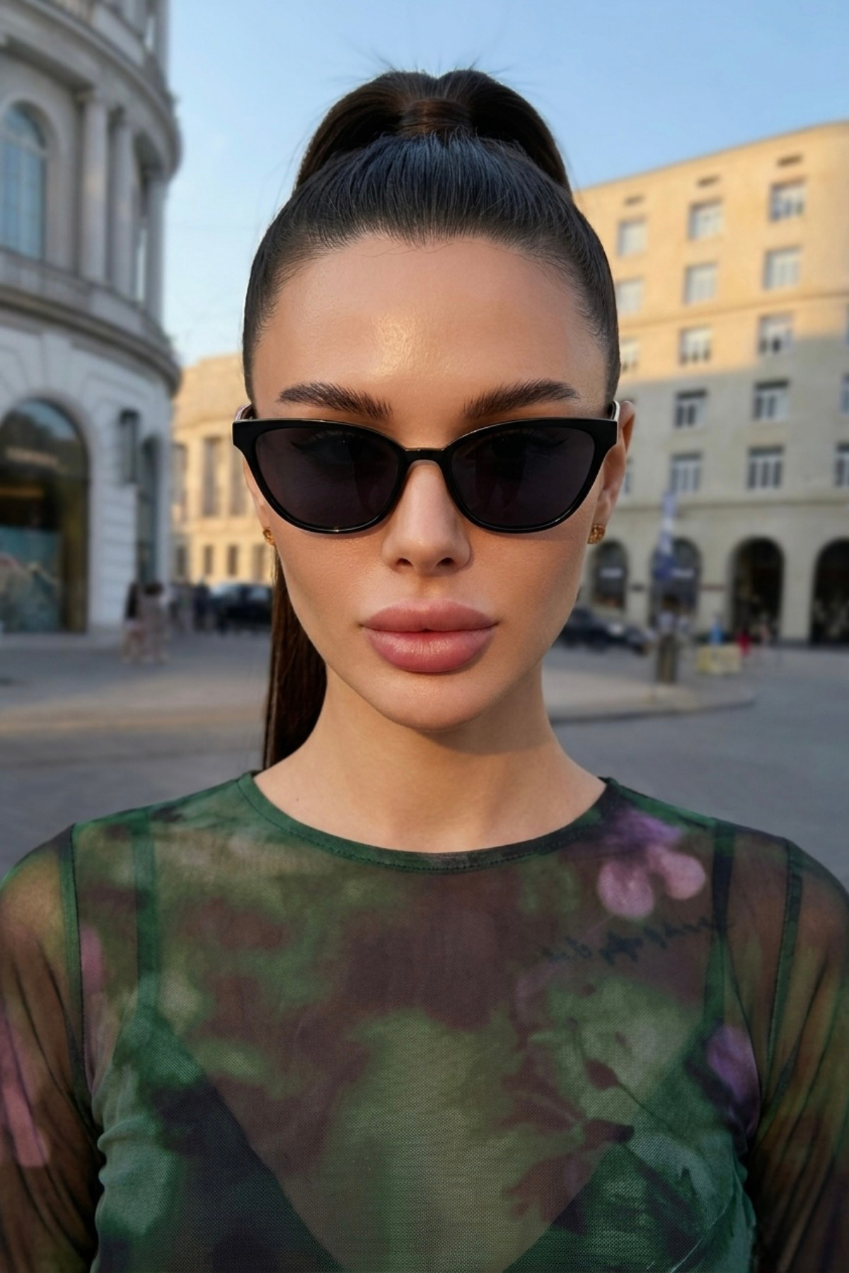 Chunky Frame Melone Cat Eye Uv400 Filtreli Ultra Hafif Siyah Güneş Gözlüğü