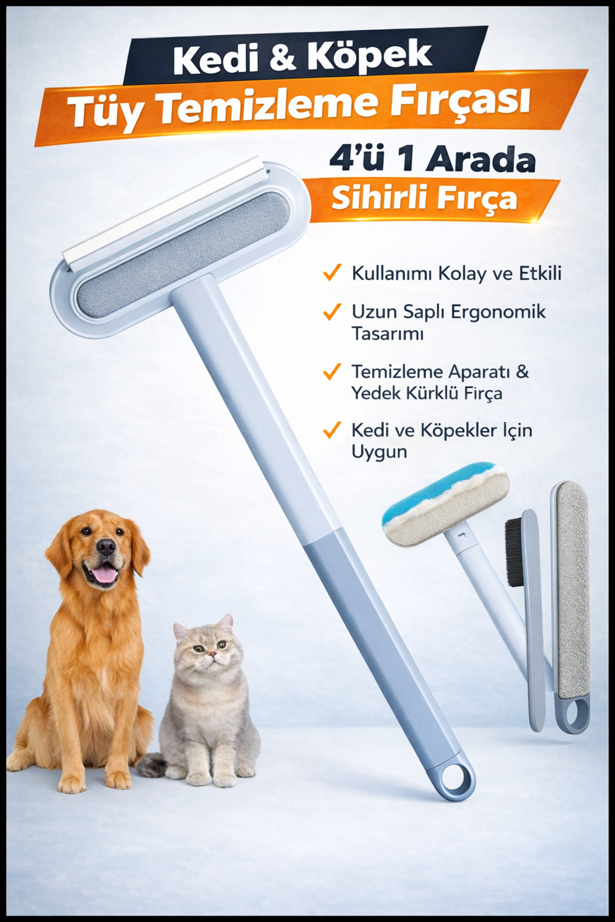 Manosta Kedi & Köpek Tüy Temizleme Fırçası – 4'ü 1 Arada Sihirli Fırça