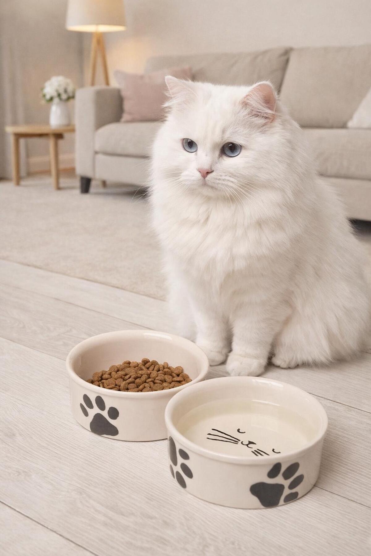 ŞURAMUTFAK 2 Li Seramik Kedi Mama ve Su Kabı 300ml