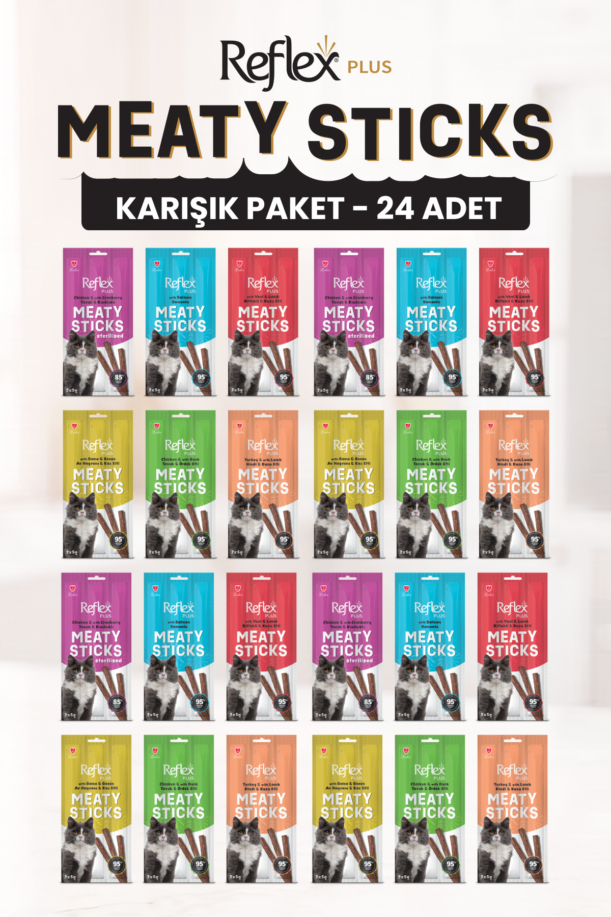 Reflex Stick Kedi Ödülü 3x5 gr 24 Paket Kedi Ödül Çubuğu Maması