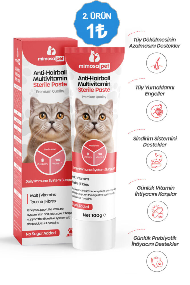 Mimosa Pet Tüy Dökülme Engelleyici, Tüy Yumağı Ve Kusma Önleyici Multivitamin Kedi Malt Macun 100 gr - Görsel 2