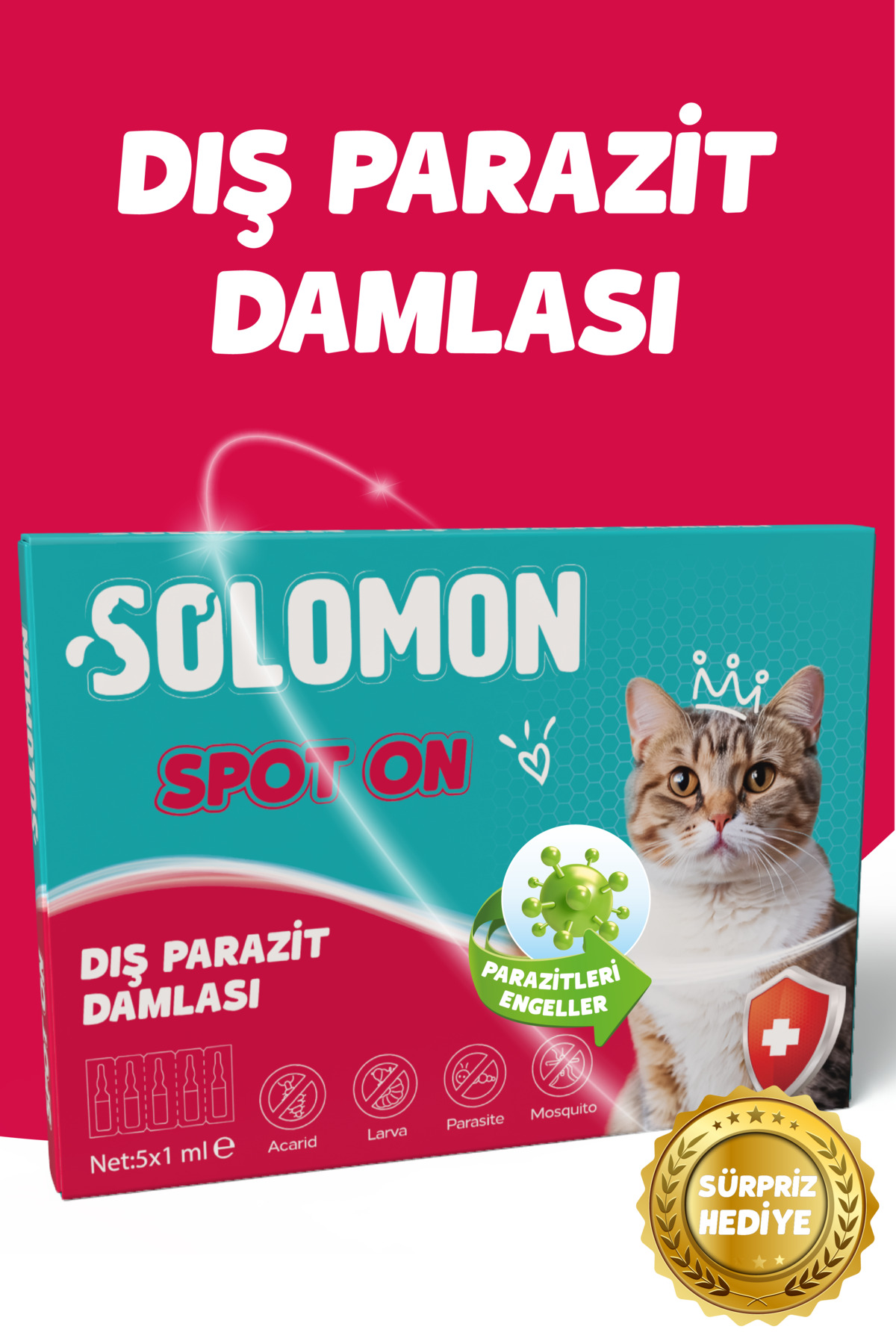 Solomon Kediler için Dış Parazit Ense Deri Damlası Pire Bit Kene Deri Bakımı Için Bitkisel Damla 5x1 ml