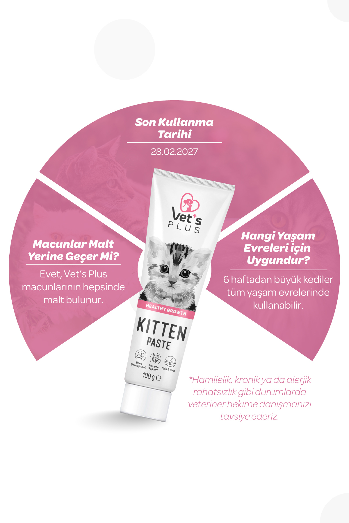 Vet's Plus Kitten Multivitamin Malt Macun 100gr (Yavru ve Anne Kediler İçin Multivitaminli Tüy Yumağı Önleyici) - Görsel 3