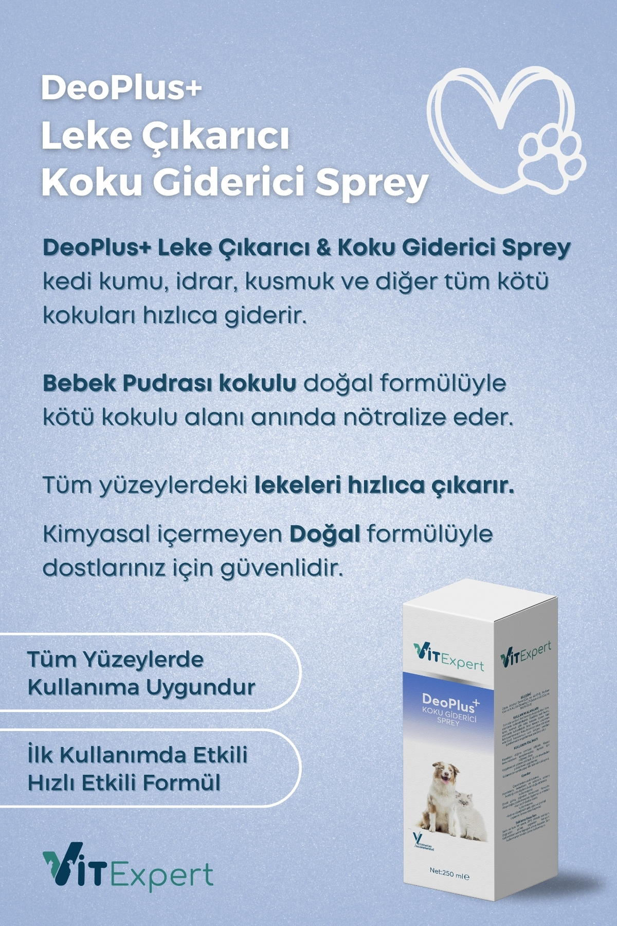 Vitexpert Kedi Kumu ve Tuvaleti Koku Giderici - Bebek Budrası Kokulu İdrar ve Çişi Leke Çıkarıcı Sprey 250 ML - Görsel 3