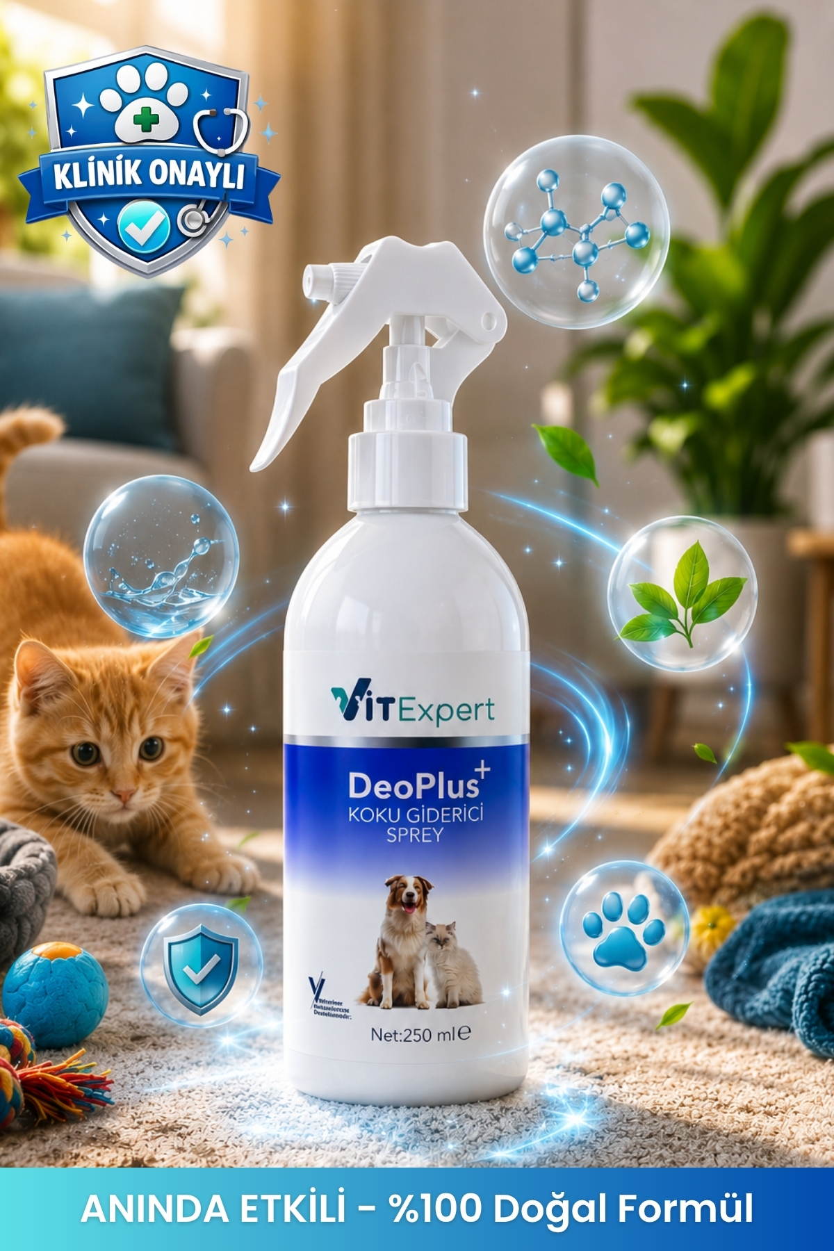Vitexpert Kedi Kumu ve Tuvaleti Koku Giderici - Bebek Budrası Kokulu İdrar ve Çişi Leke Çıkarıcı Sprey 250 ML