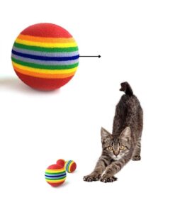 İndirimKap 3lü Gökkuşağı Sünger Kedi Köpek Çiğneme Oyun Topu 4,2 Cm Diş Çıkarma Interaktif Oyuncak - Görsel 3