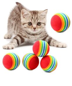 İndirimKap 3lü Gökkuşağı Sünger Kedi Köpek Çiğneme Oyun Topu 4,2 Cm Diş Çıkarma Interaktif Oyuncak
