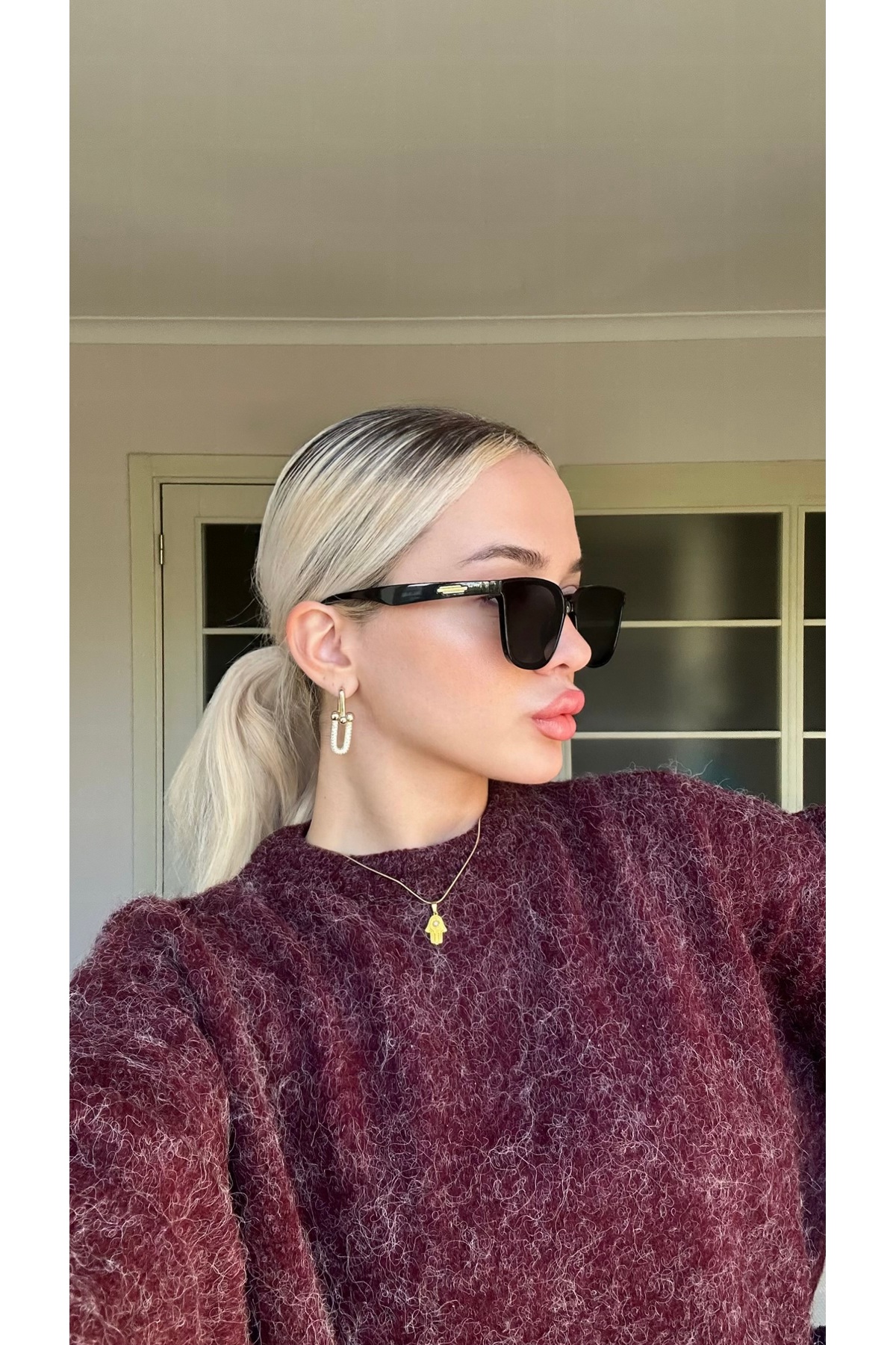 Angel Eyes Geometrik Gold Siyah Kemik Çerçeve Siyah Cam Kadın Güneş Gözlüğü LLT01 - Görsel 3