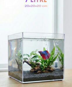 Melkan Home Premium Kristal Küp Nano Akvaryum & Beta Fanusu 20x20x20 cm 7 Litre - Karides ve Balık Akvaryumu