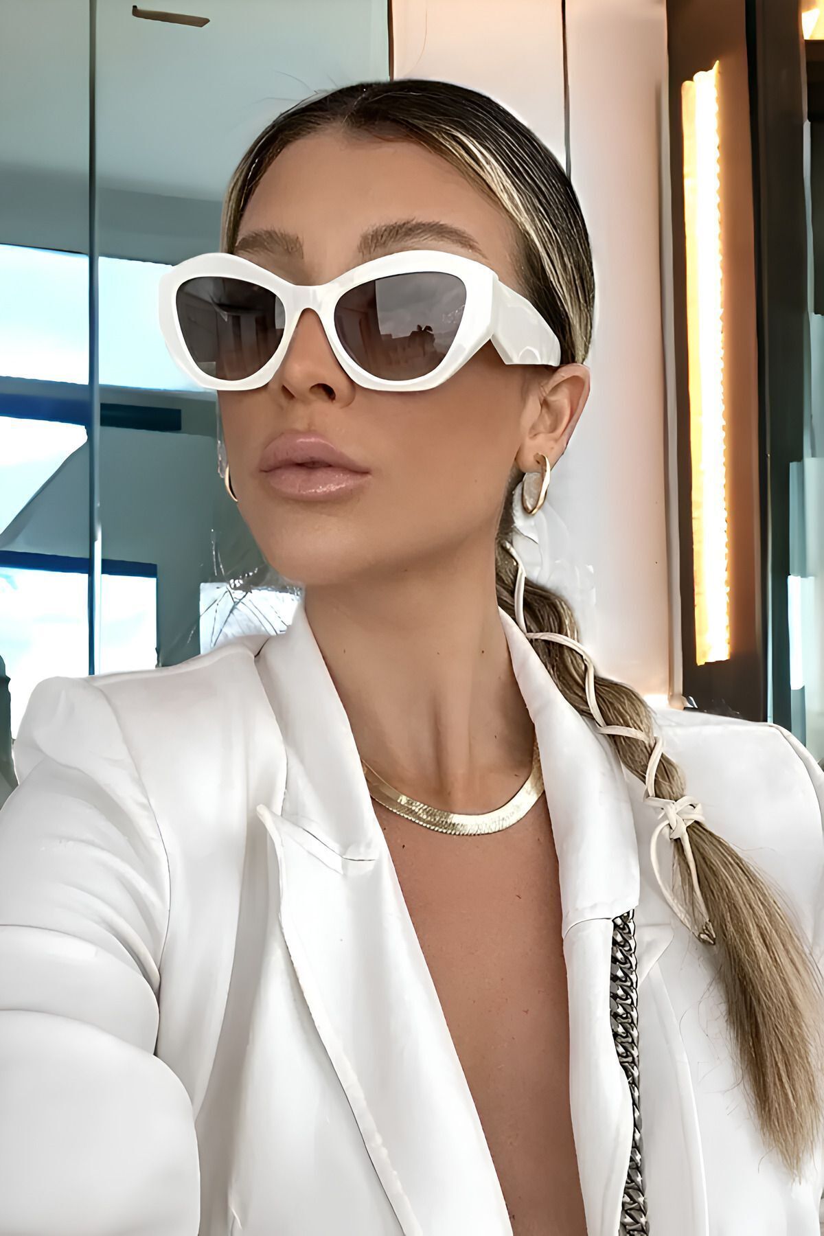MACERATİ Kadın Paula Beyaz Geometrik UV400 Filtreli Güneş Gözlüğü - Görsel 3
