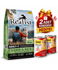 REALİSTDOG Realist Kuzu Etli Pirinçli Yetişkin Köpek Maması 15 KG + 2 Adet ADAK Sığır Etli Konserve Hediye
