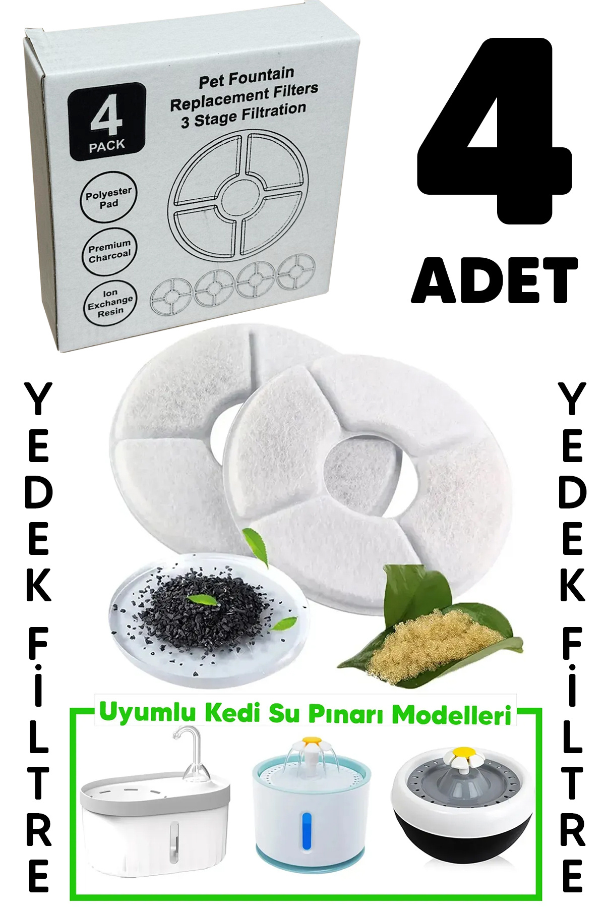Evcil Şehri Kedi Su Pınarı Su Sebili Yedek Filtre 4lü Paket