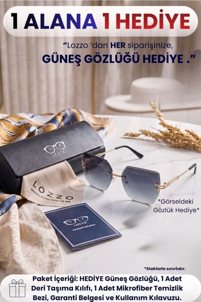 Lozzo Kadın UV400 Siyah Gold Aksesuar Oversize Güneş Gözlüğü 23016 C2 - Görsel 2