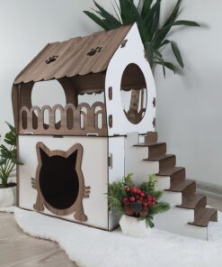 Genel Markalar Teraslı Kedi Evi 2 katlı dubleks kedi evi kedi yatağı kedi kafesi