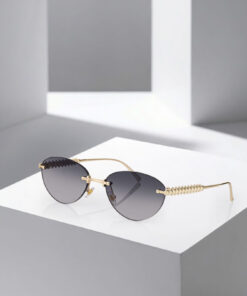 polo air UV400 Korumalı Çerçevesiz Cat Eye Kadın Güneş Gözlüğü Siyah Gold Renk PLG-2122C1