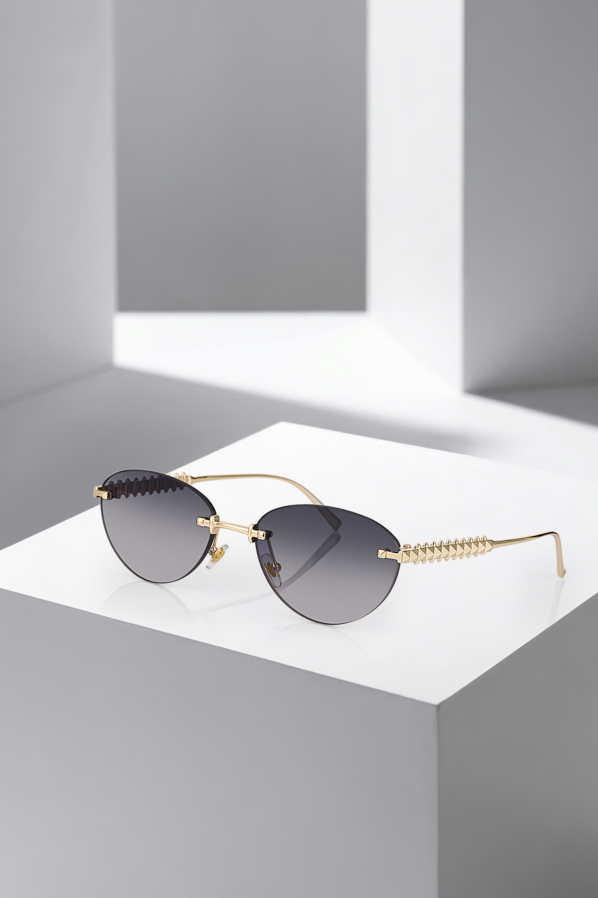 polo air UV400 Korumalı Çerçevesiz Cat Eye Kadın Güneş Gözlüğü Siyah Gold Renk PLG-2122C1