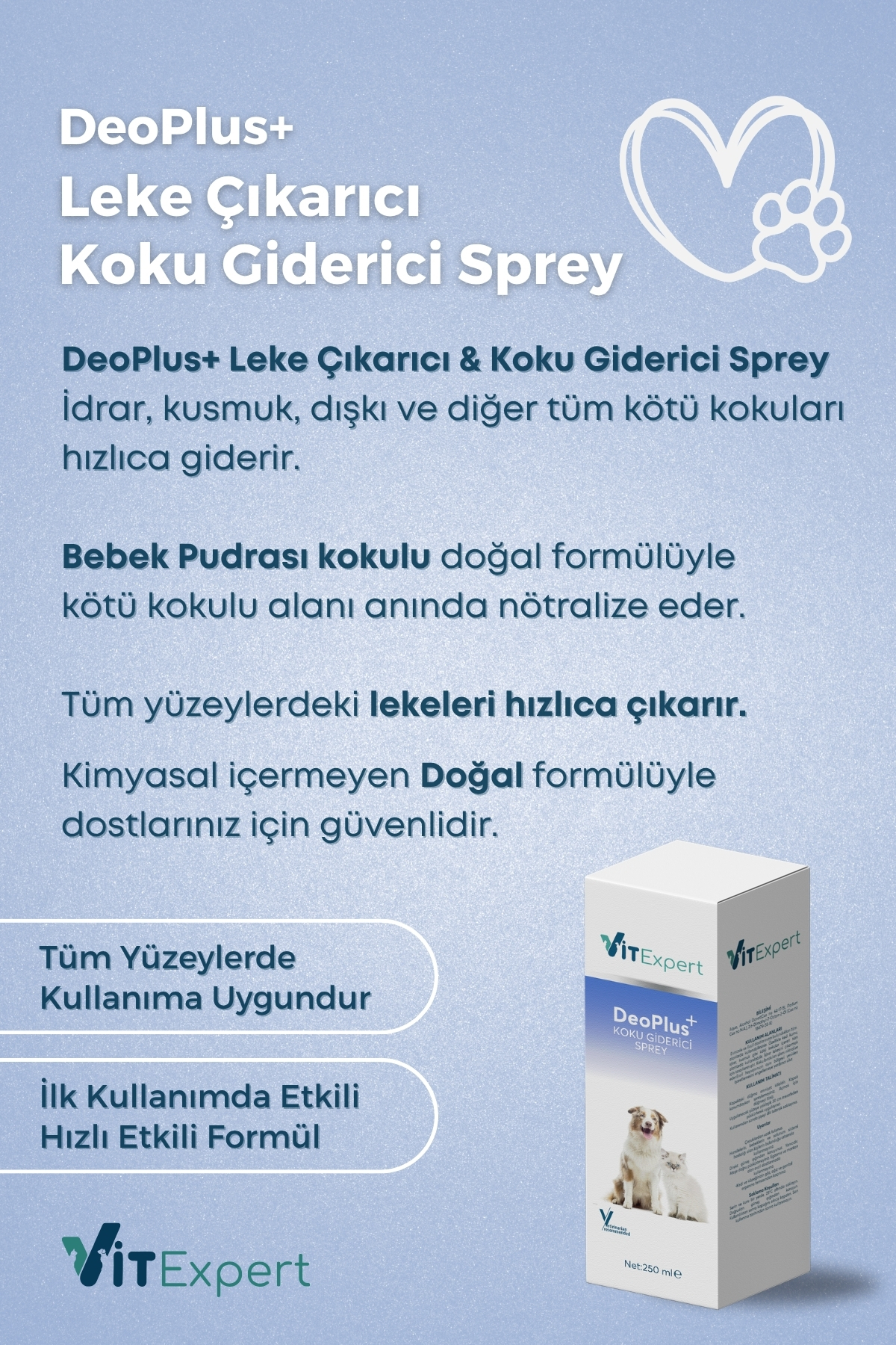 Vitexpert Köpek İdrar Tuvalet Çişi Koku Giderici Leke Çıkarıcı Çok Amaçlı Bebek Pudrası Kokulu Sprey - Görsel 3