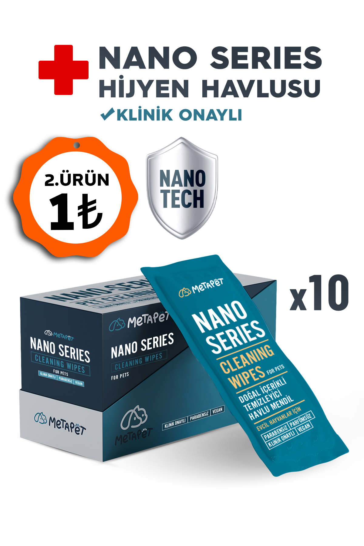 Metapet Köpekler Için Nano Series Büyük Bakım Havlusu, Göz Kulak Ağız Temizleme, Islak Mendili, 10 Adet