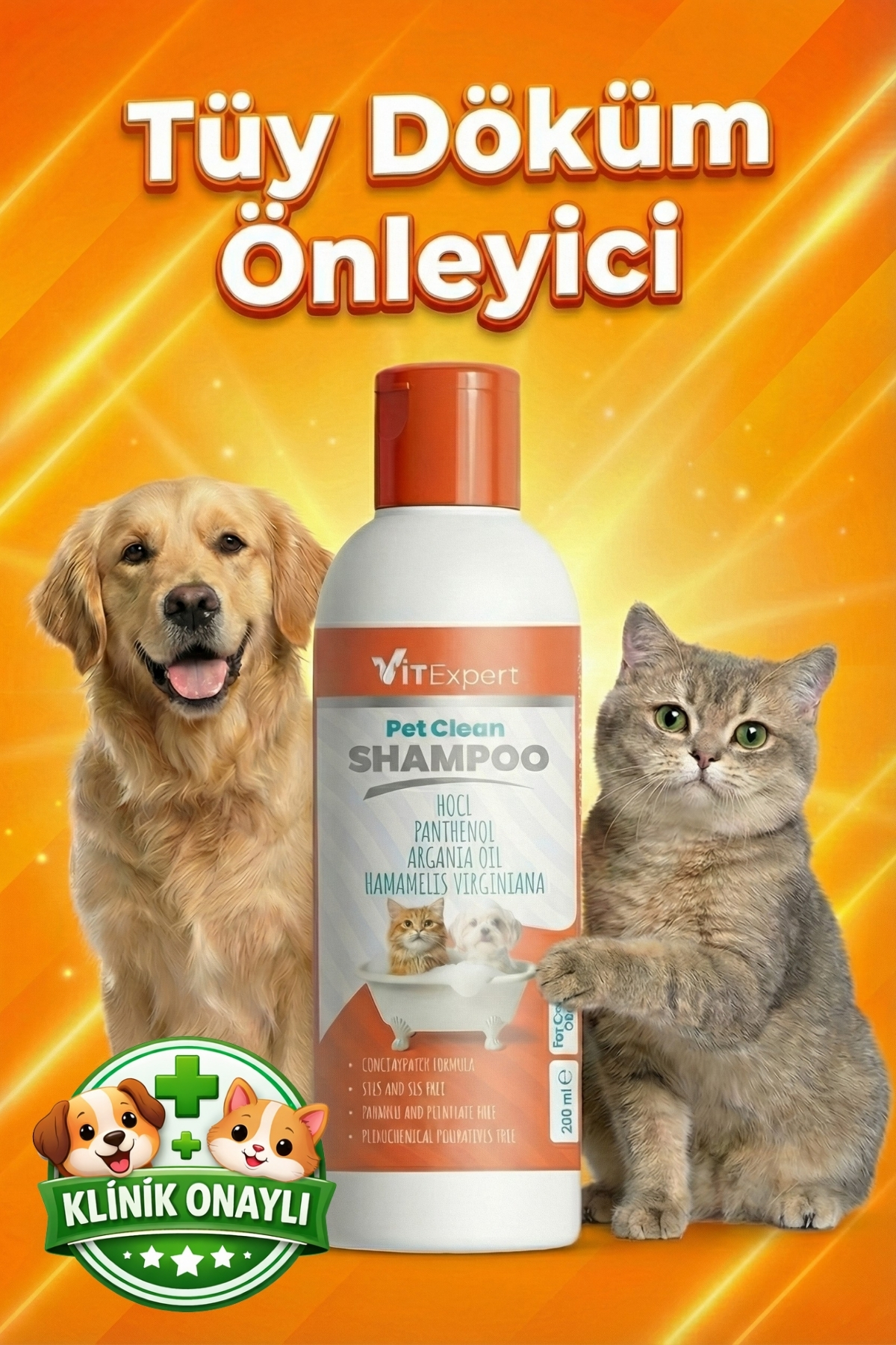 Vitexpert Pet Clean Tüy Döküm Önleyici Evcil Hayvan İçin Vitamin ve Doğal Yağlar Kedi ve Köpek Bakım Şampuanı