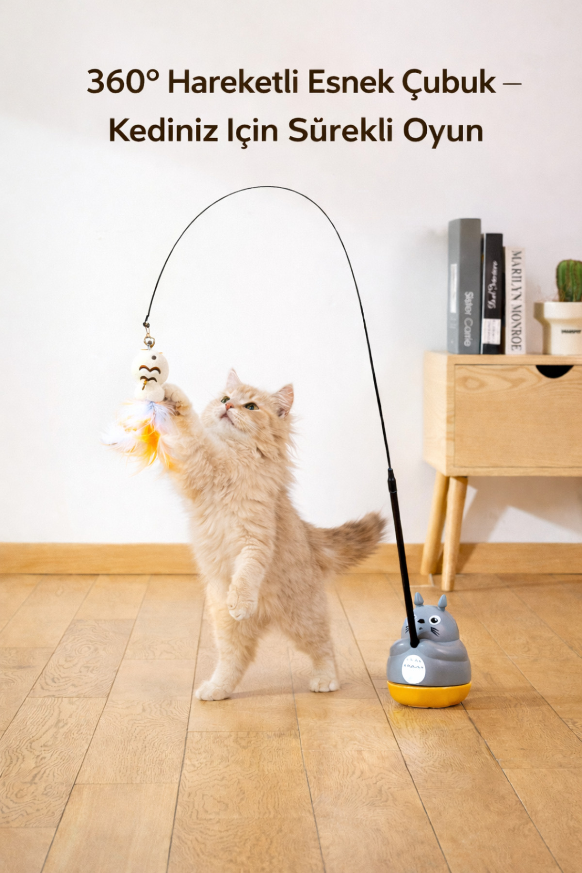 PawX Çift Modlu Kedi Oyuncağı Sabit veya El | Bantlı Esnek Çubuklu Yere Yapışan Kedi Oyuncağı