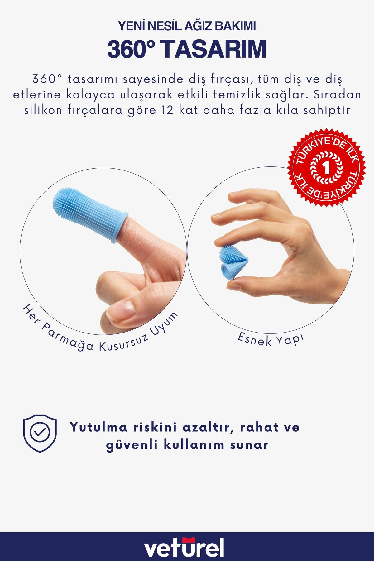 Veturel Köpek Diş Fırçası 360 Yumuşak Parmak Fırça Silikon Fırça Köpek Ağız Kokusu Plak Tartar Diş Eti Bakım - Görsel 3