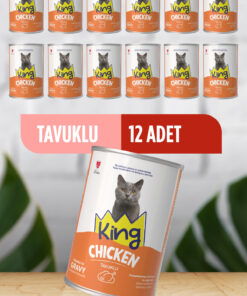 King Sos İçerisinde Et Parçacıklı Tavuklu Kedi Konservesi 400g x 12 Adet