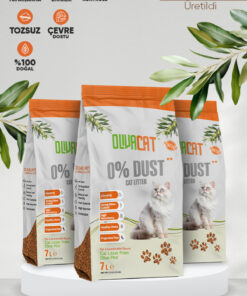 Olivacat Zeytin Çekirdeğinden Üretilen Doğal Tozsuz Kedi Kumu 7L x 3 Adet
