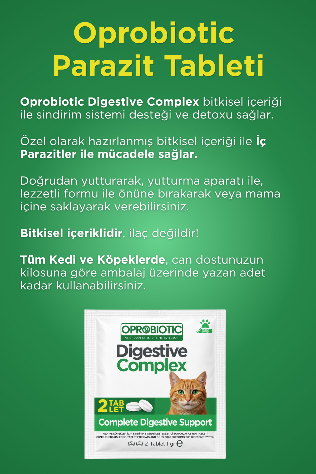 Oprobiotic Parazit Seti Kedi İç Dış Parazit Tüm Kediler Için Bitkisel Kedi Ense Deri Damlası ve 2 Paket Parazit Destek Tableti - Görsel 3