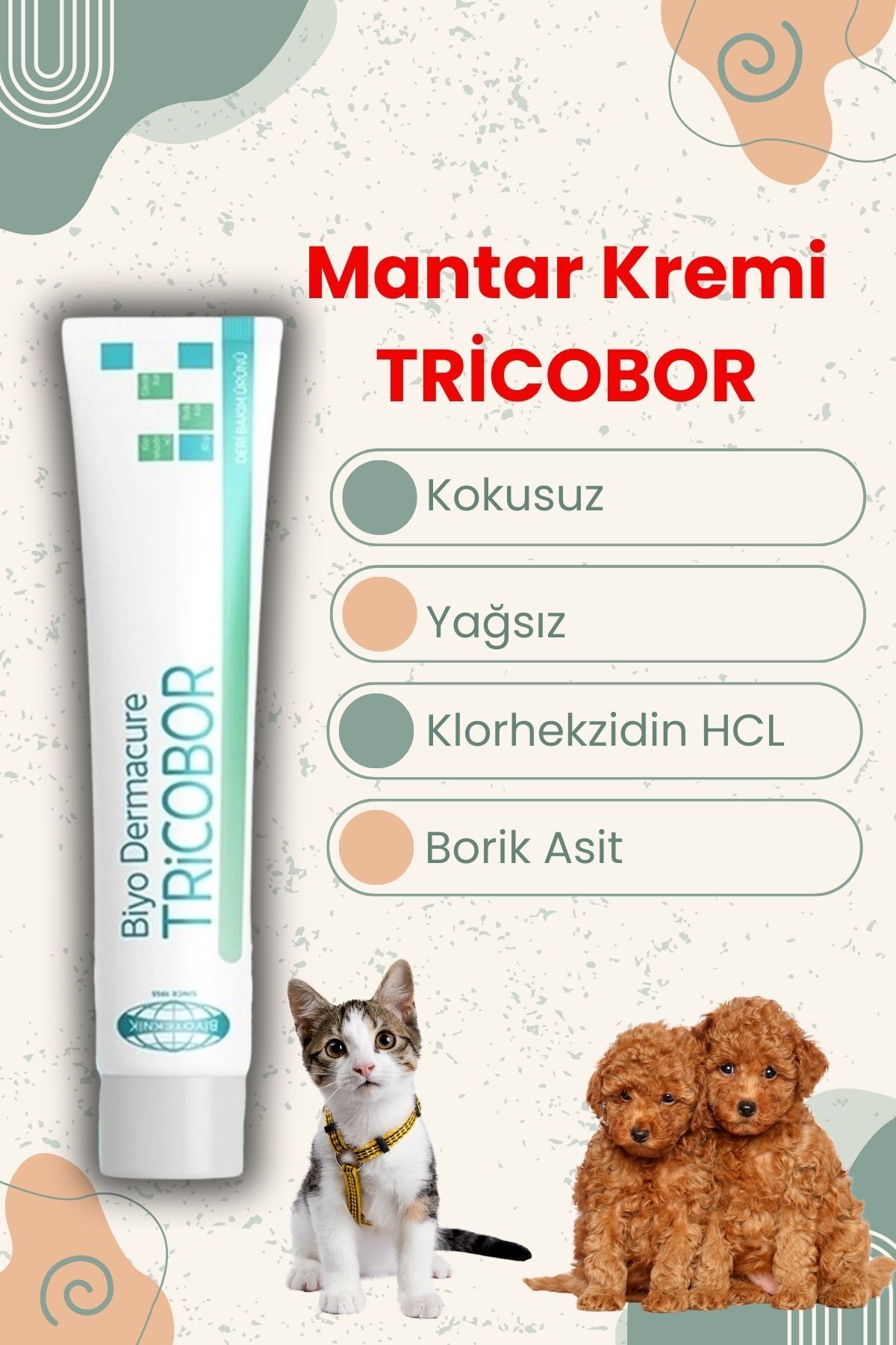Biyoteknik Tricobor Kedi Ve Köpekler Için Mantar Kremi Deri Kremi 80 gr X 1 Adet