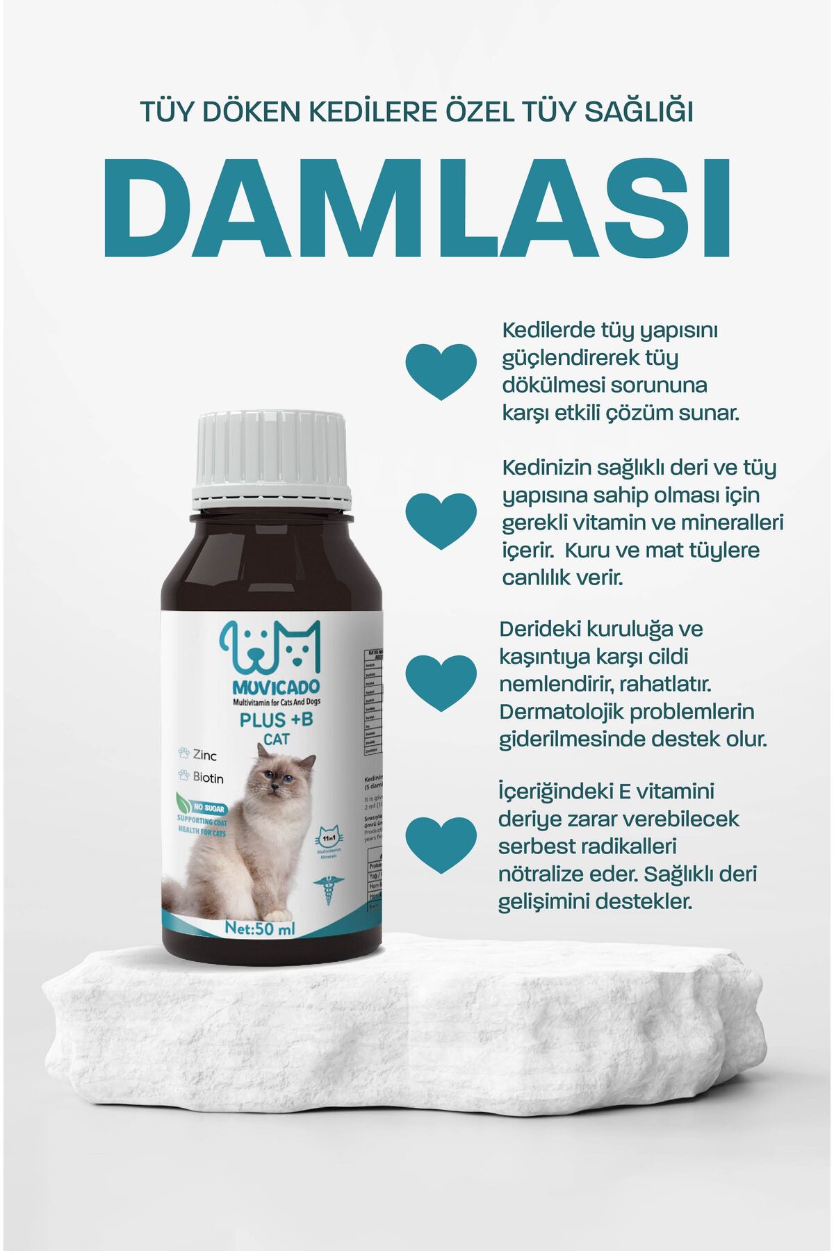 muvicado Kedi Vitamin Desteği (Multivitaminli Kedi Damlası & Kedi Malt Macun Omega-3 ve Omega-6 Balık Yağı) - Görsel 3