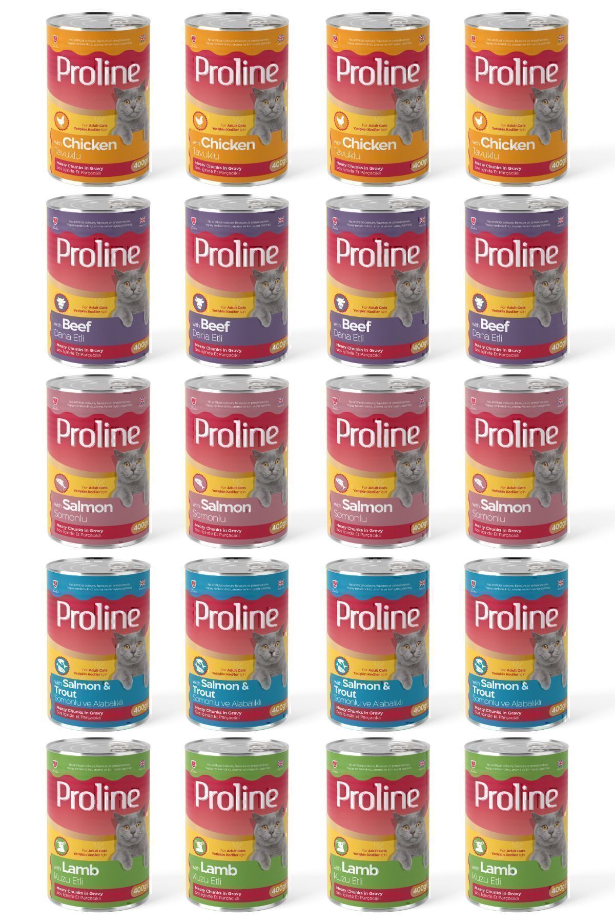 Proline Karışık Kedi Konservesi 5 Çeşit 400 gr x 20 Adet