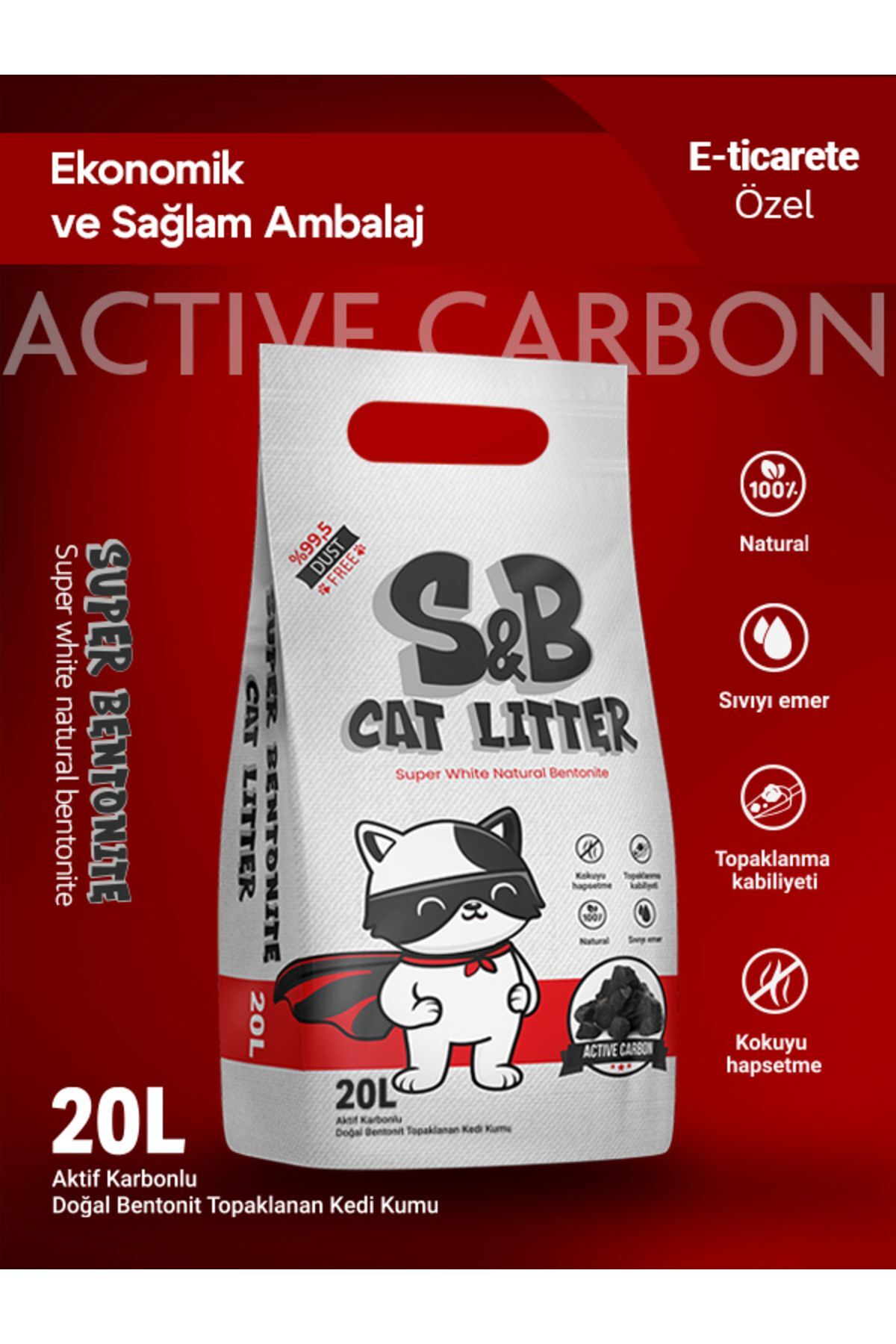 Friends S&b Super Bentonite 20 Litre Aktif Karbon Taneli Topaklaşan Kedi Kumu - Görsel 3