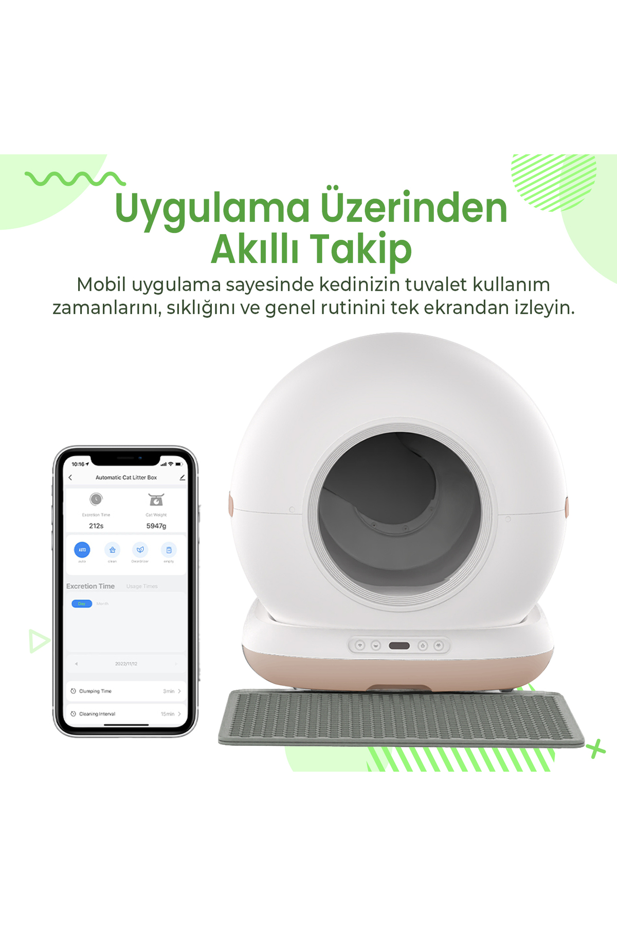 Haustier CB001 Akıllı Otomatik Kedi Tuvaleti, APP ile Kontrol, 75lt İç Hazne, 7lt Çöp Haznesi - Görsel 3