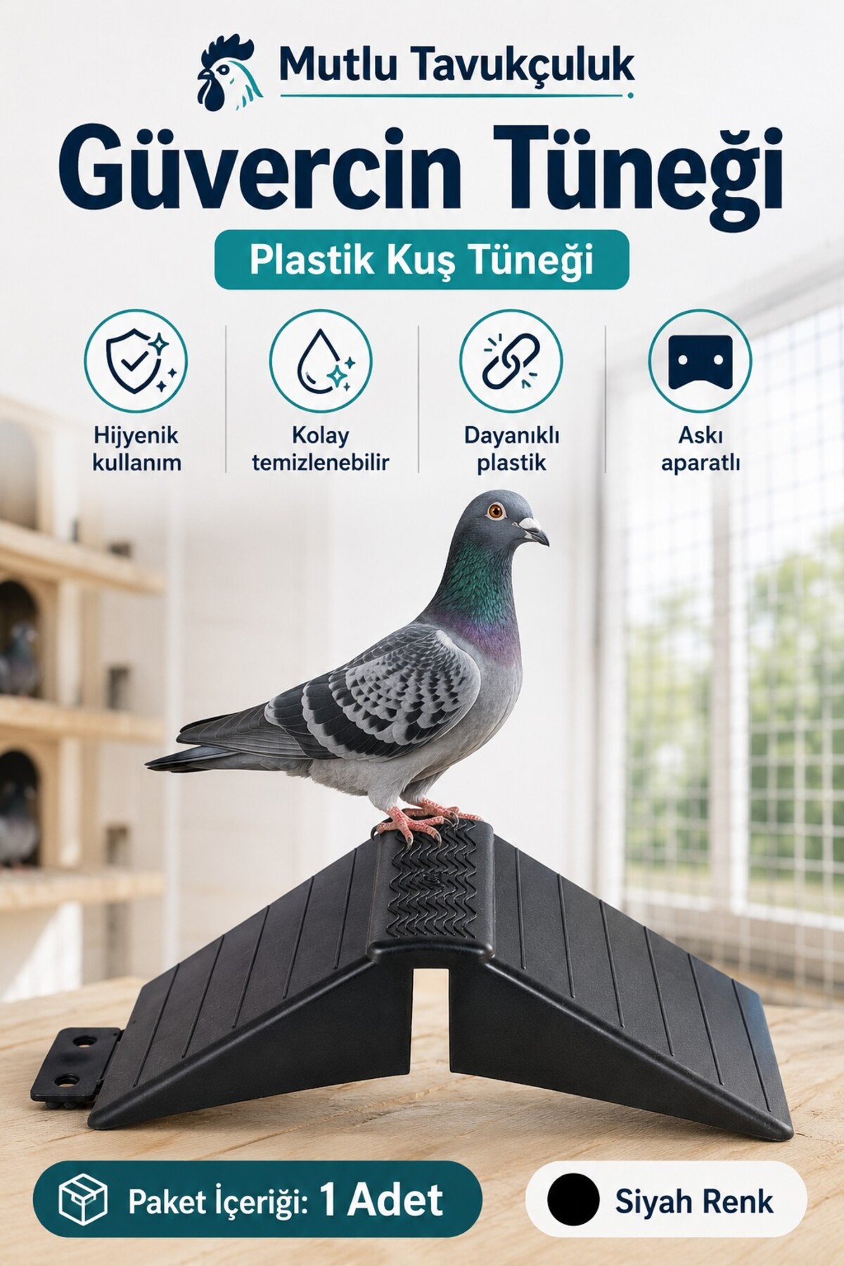 mutlu tavukçuluk 1 Adet Güvercin Tüneği Siyah Plastik Askı Aparatlı Duvar Tipi Tünek Kuş Konma Dinlenme Aparatı