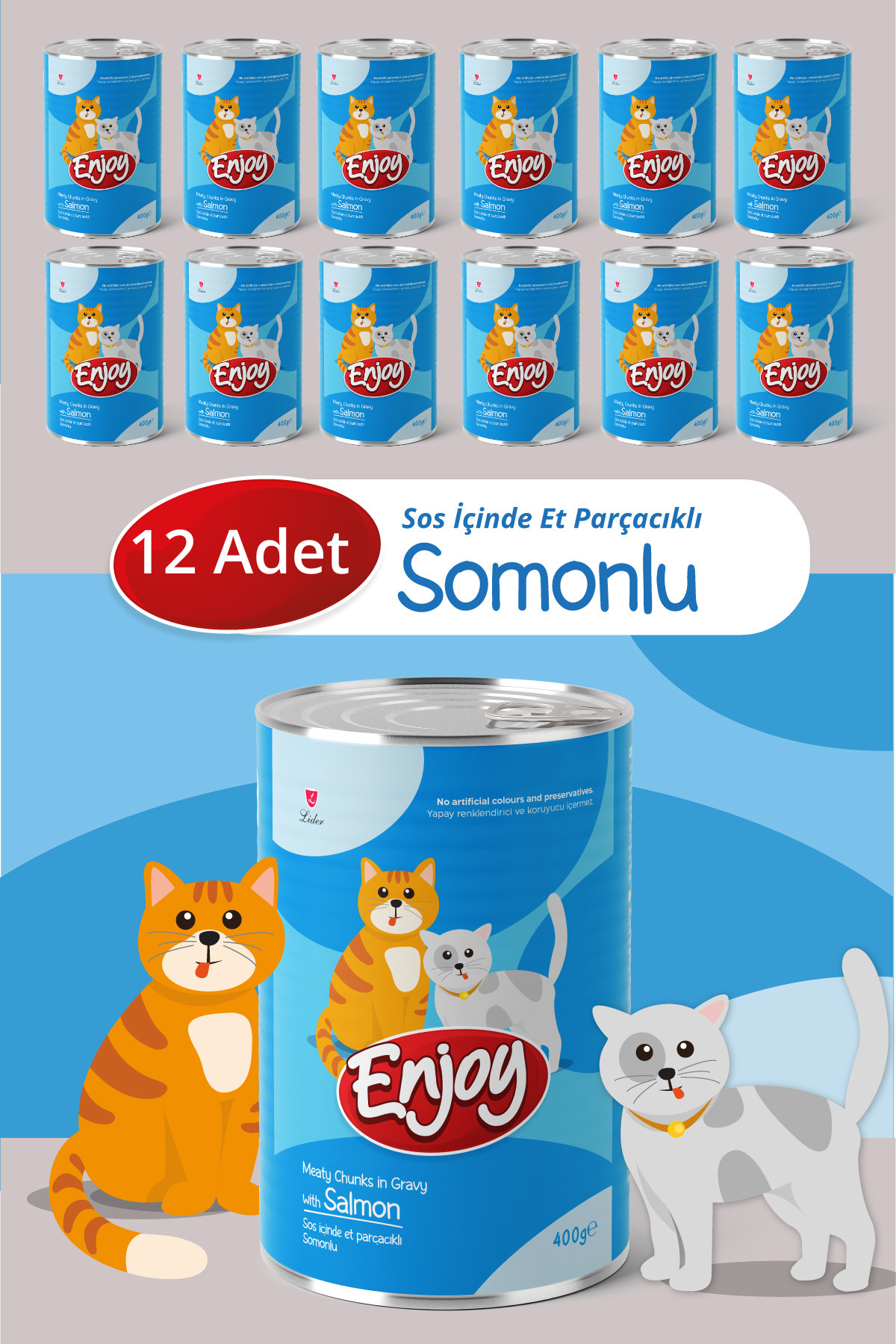 Enjoy Somonlu Kedi Konservesi Sos İçinde Et Parçacıklı 400 Gr x12