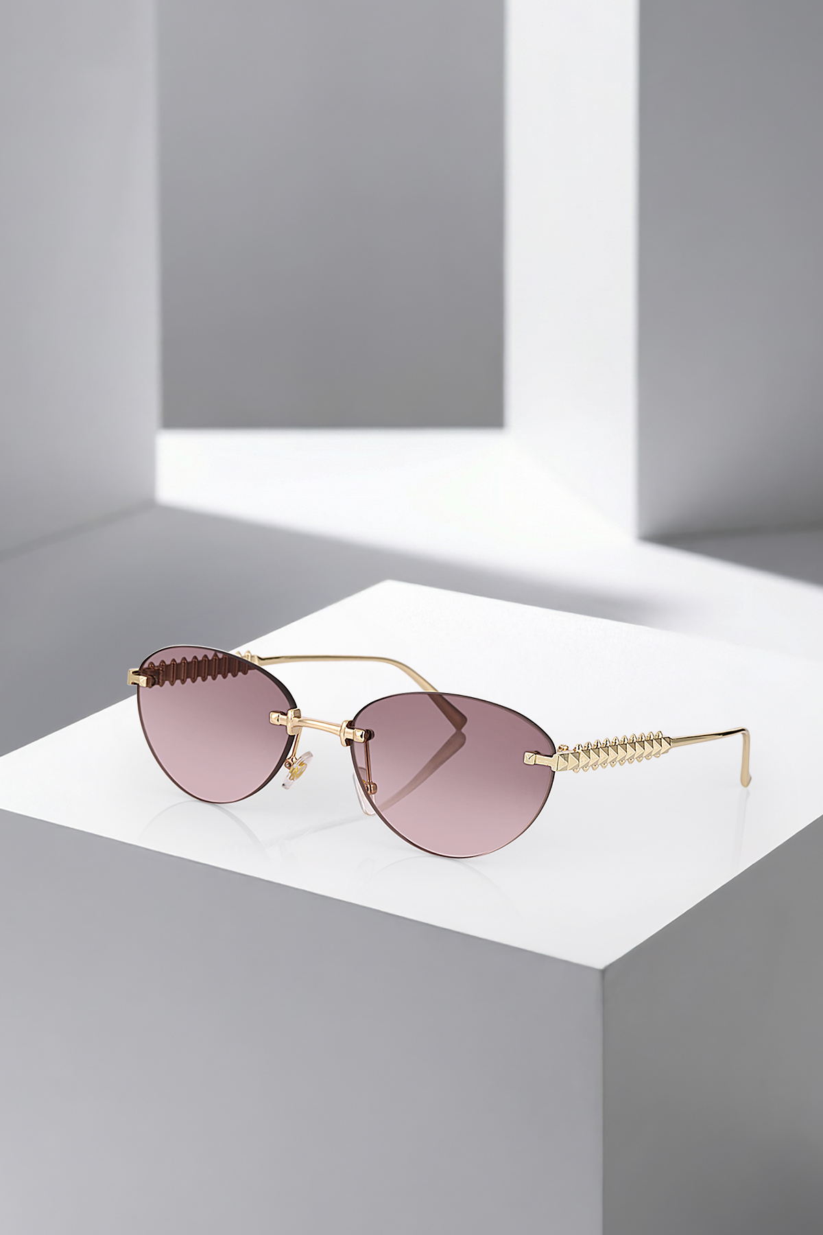polo air UV400 Korumalı Çerçevesiz Cat Eye Kadın Güneş Gözlüğü Gold Pembe Renk PLG-2122C4