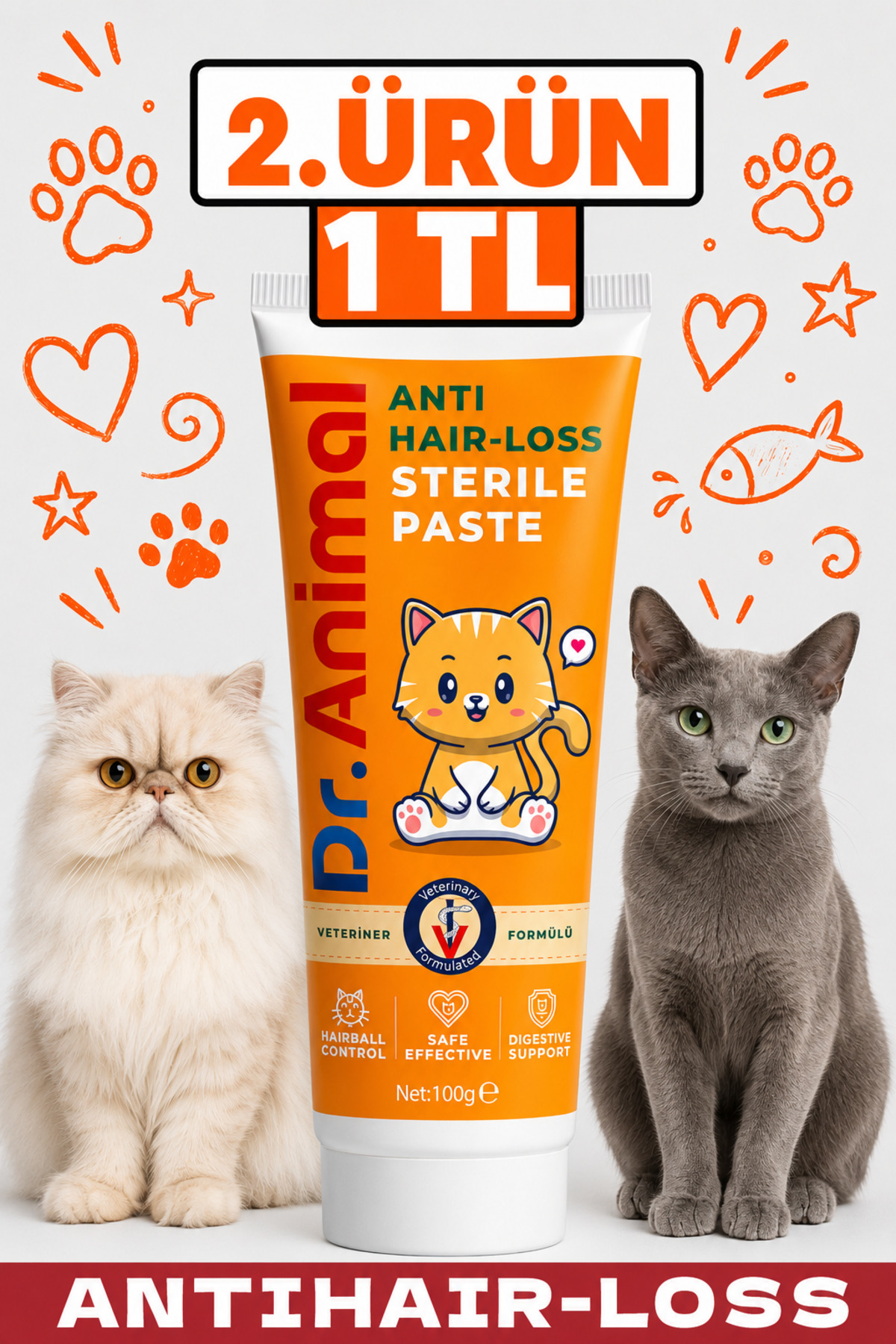 Dr. Animal Malt | Sterile Paste | Kedi Malt Macunu | Anti Hairball Paste | Kedi Vitamini | 100 Gr