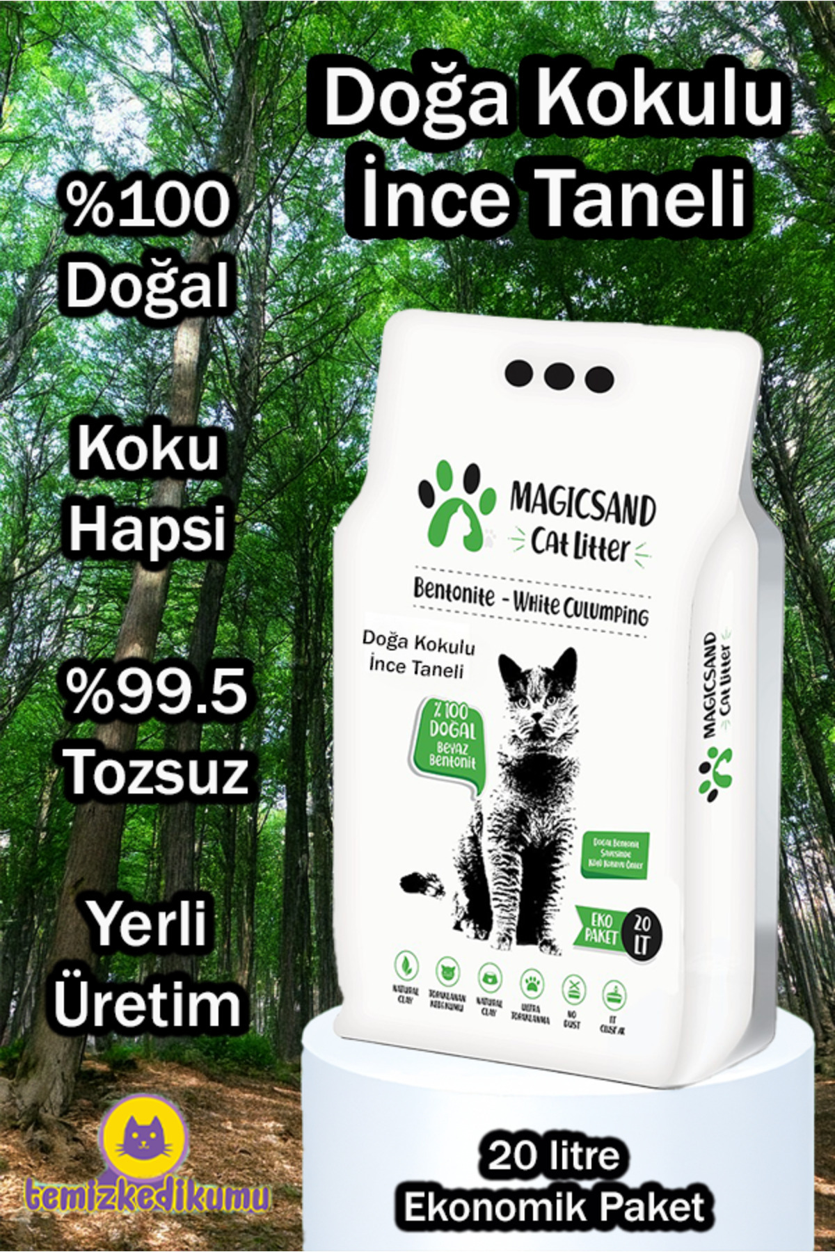 Magic Sand Doğa Kokulu Kedi Kumu 20 Lt Ince Taneli