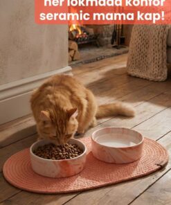 Pawicci 2'li Seramik Paspaslı Mama Kabı – Kaymaz Tabanlı Mama ve Su Kabı - Kedi ve Köpekler için Mama Kasesi - Görsel 3