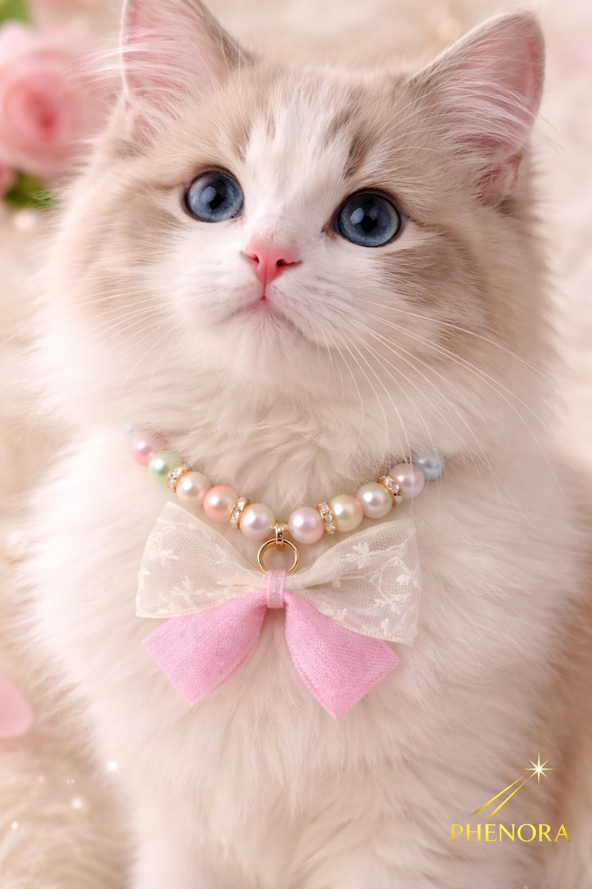 PHENORA Şık Tasarım Kedi Tasması - Fiyonk Desen Pembe Kedi Kolyesi