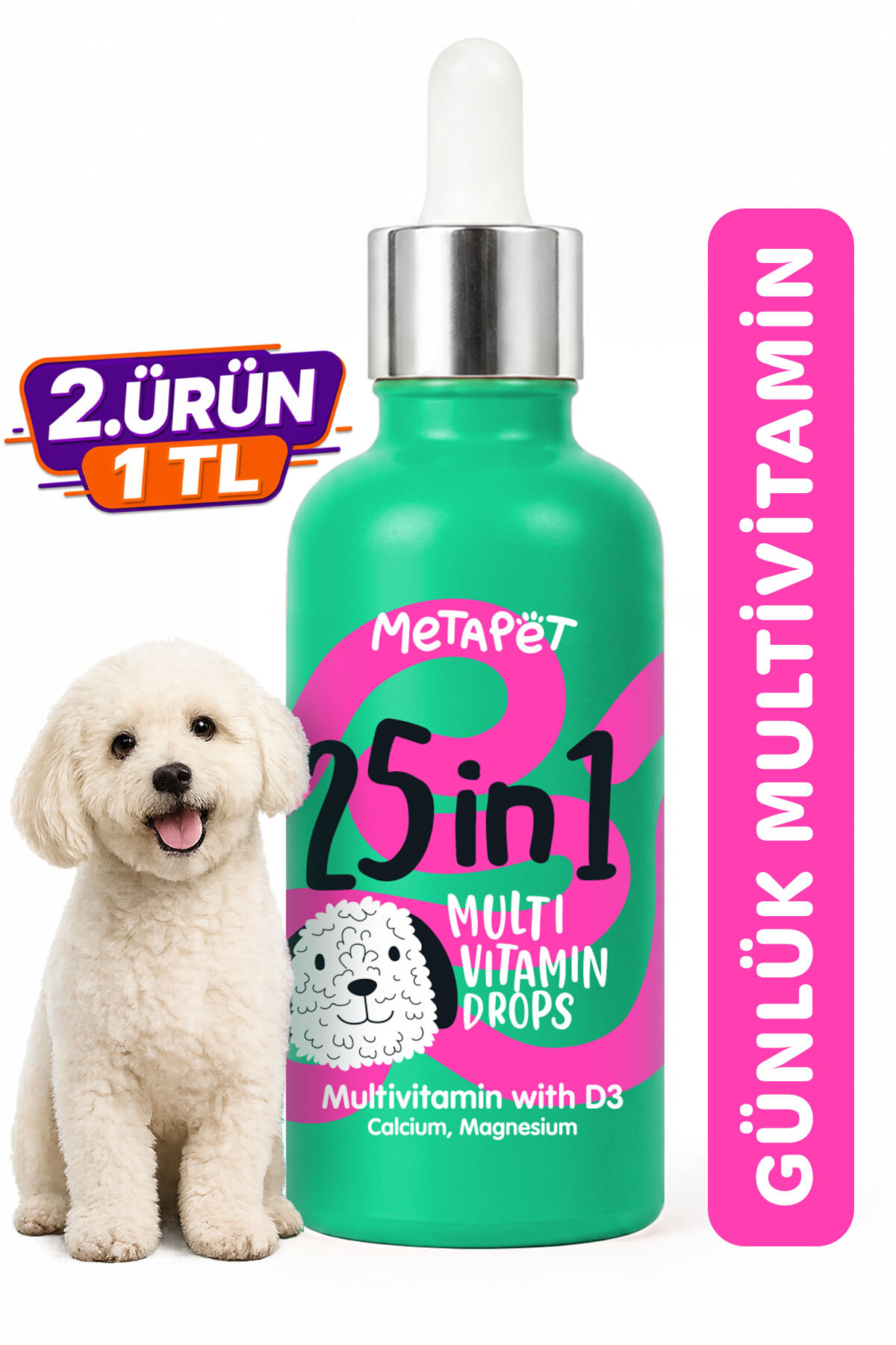 Metapet Köpekler Için Premium Multivitamin Damla, Eklem Destekleyici, C Ve D Vitaminleri, 50 ml